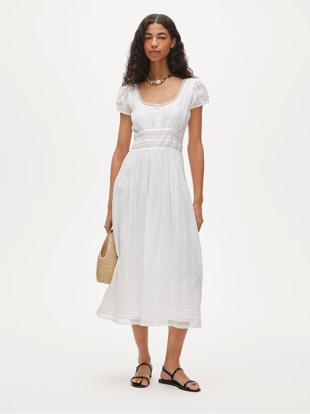 J.Crew Lace-Trim Pintuck Midi Dress in Cotton Dobby